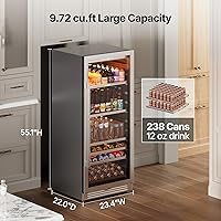 Vista 3 de Ca'Lefort - Refrigerador de 60 cm para bebidas, para 238 latas, refrigerador alto con puerta de vidrio, refrigerador de bebidas de 40-65°F con 3 LED