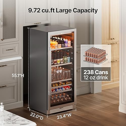 Miniatura 3 de Ca'Lefort - Refrigerador de 60 cm para bebidas, para 238 latas, refrigerador alto con puerta de vidrio, refrigerador de bebidas de 40-65°F con 3 LED