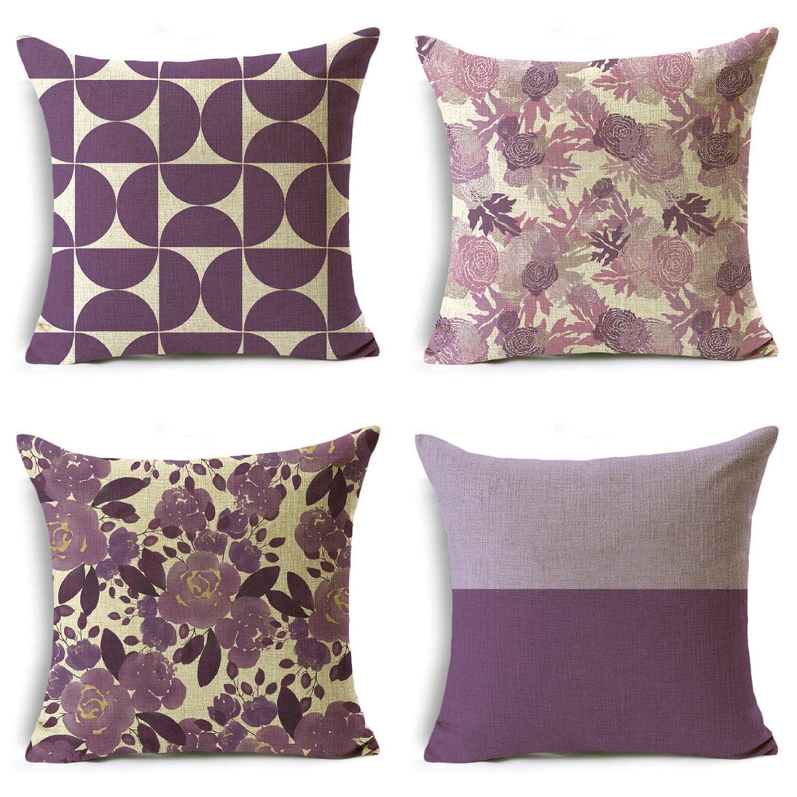 Housse de coussin 55x55cm lot de 4 en lin violet pour canapé et lit