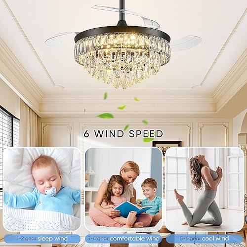 Miniatura 4 de Ventilador de techo de araña de 42 pulgadas con luces, ventilador retráctil con control remoto y aplicación, ventilador de techo de araña