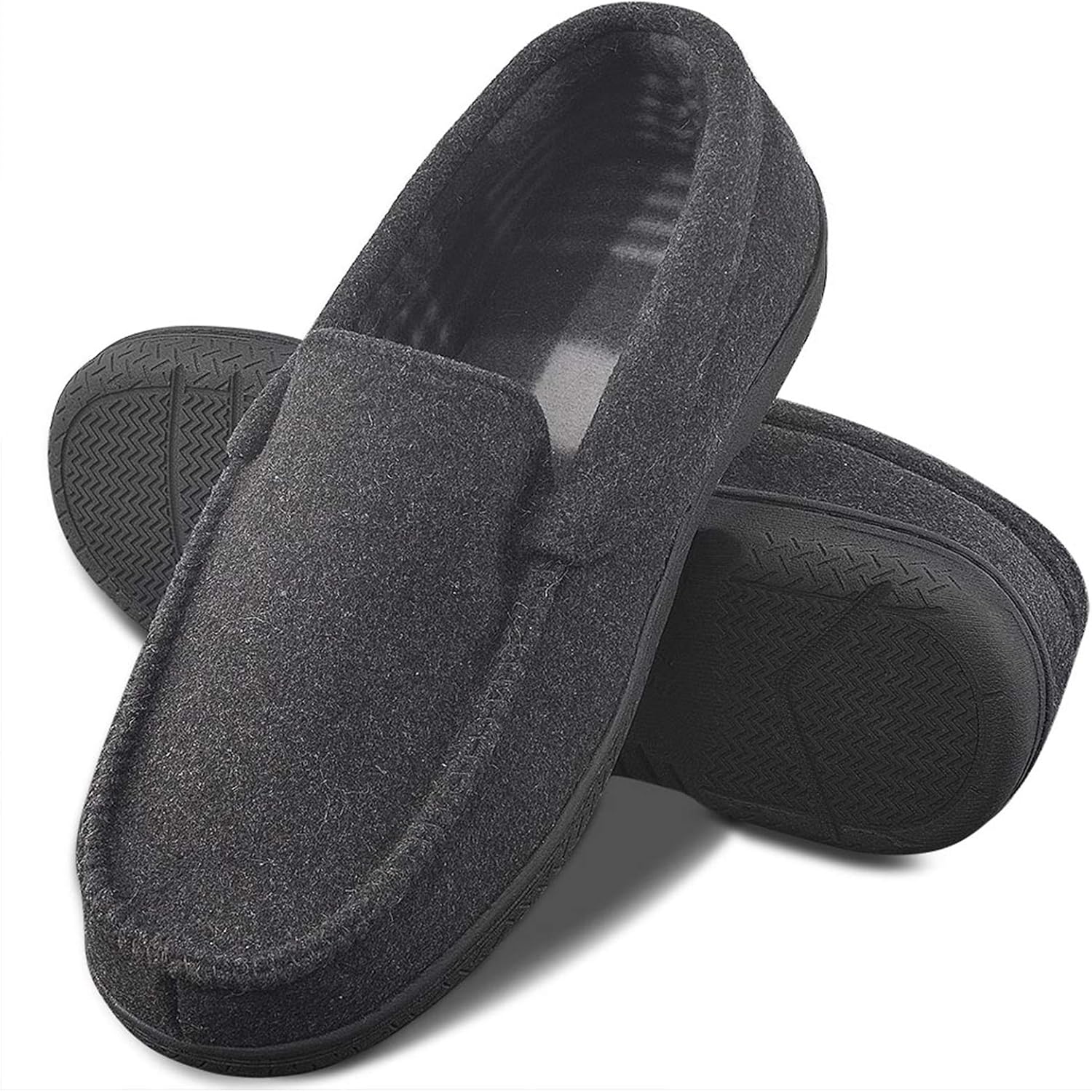 DL Men's Memory Foam Moccasin Slippers Breathable Moccasin Slippers Micro Wool House Shoes Anti-Slip Sole Indoor Outdoor