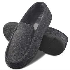 DL Mens Memory Foam Moccasin Slippers Breathable Moccasin Slippers Micro Wool House Shoes Anti-Slip Sole Indoor Outdoor