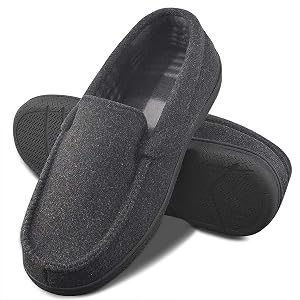 DL Mens Memory Foam Moccasin Slippers Breathable Moccasin Slippers Micro Wool House Shoes Anti-Slip Sole Indoor Outdoor