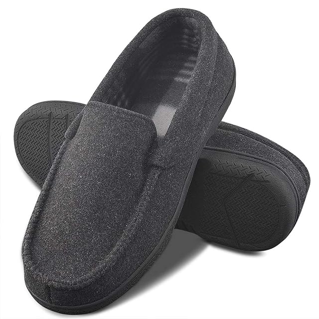 DL Mens Memory Foam Moccasin Slippers Breathable Moccasin Slippers Micro Wool House Shoes Anti-Slip Sole Indoor Outdoor