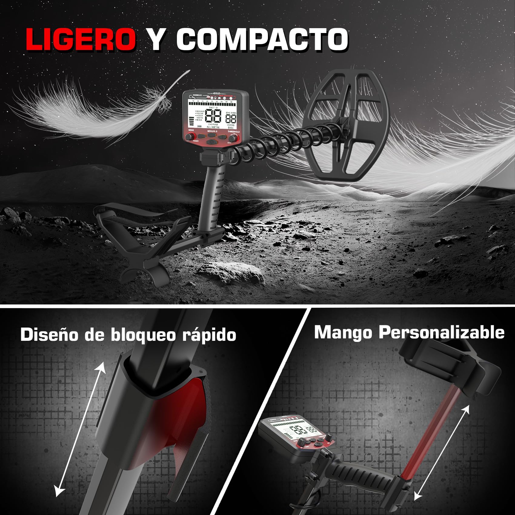 DR.ÖTEK Detector de Metales Profesional de Alta precisión e Innovador Detector de Metales con nivelación de Suelo, 5 Modos, Bobina Doble D Impermeable de 12 Pulgadas, Detector de Oro para Caza en la