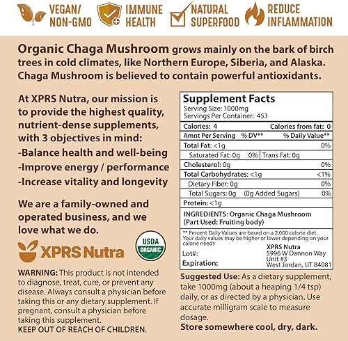 Miniatura 8 de XPRS Nutra Polvo de chaga orgánico de 16 onzas con tamaño 00 cápsulas vacías preseparadas (1000 unidades)