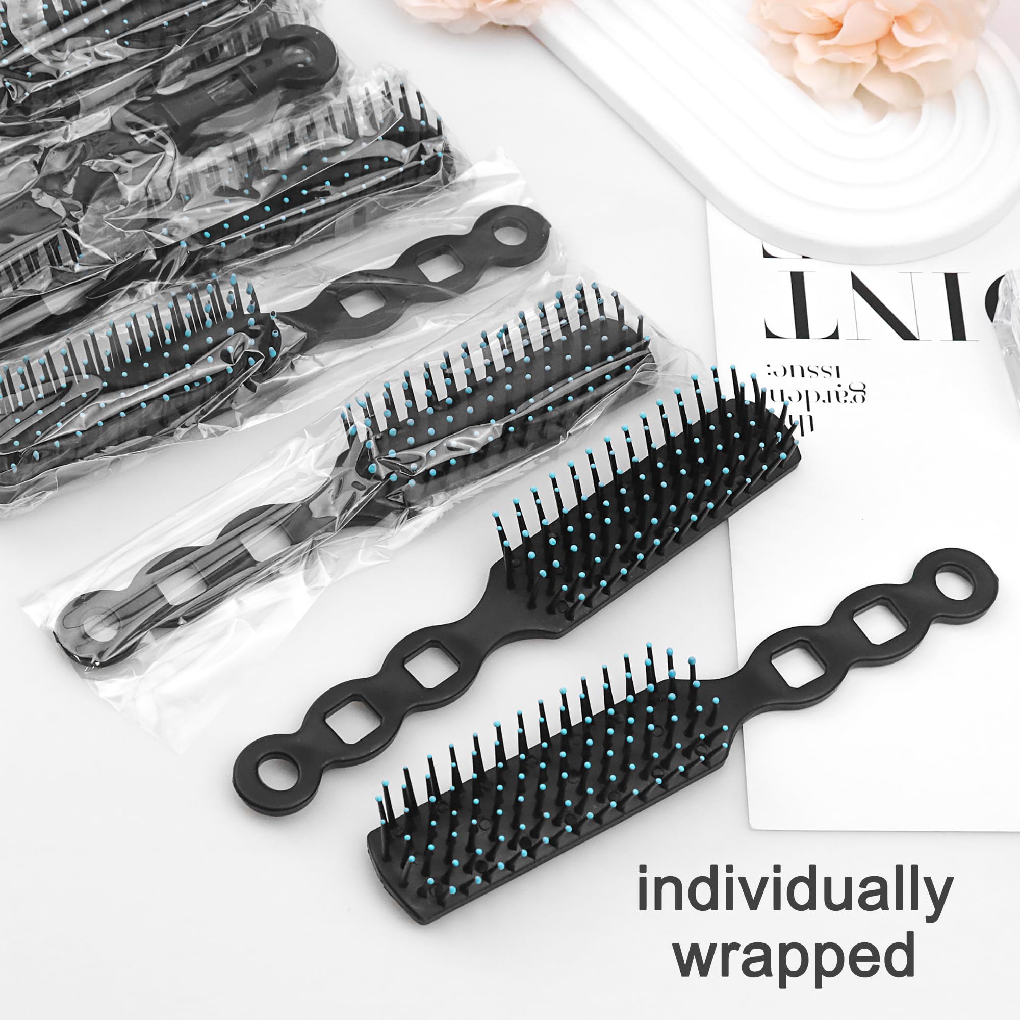Bulk Haarbürsten für Obdachlose, einzeln verpackt, Haarbürste, 100 Stück, Haarbürste für lockiges Haar, geeignet für Obdachlose, Unterschlupf, Air Bnb/Hotel, Schwarz