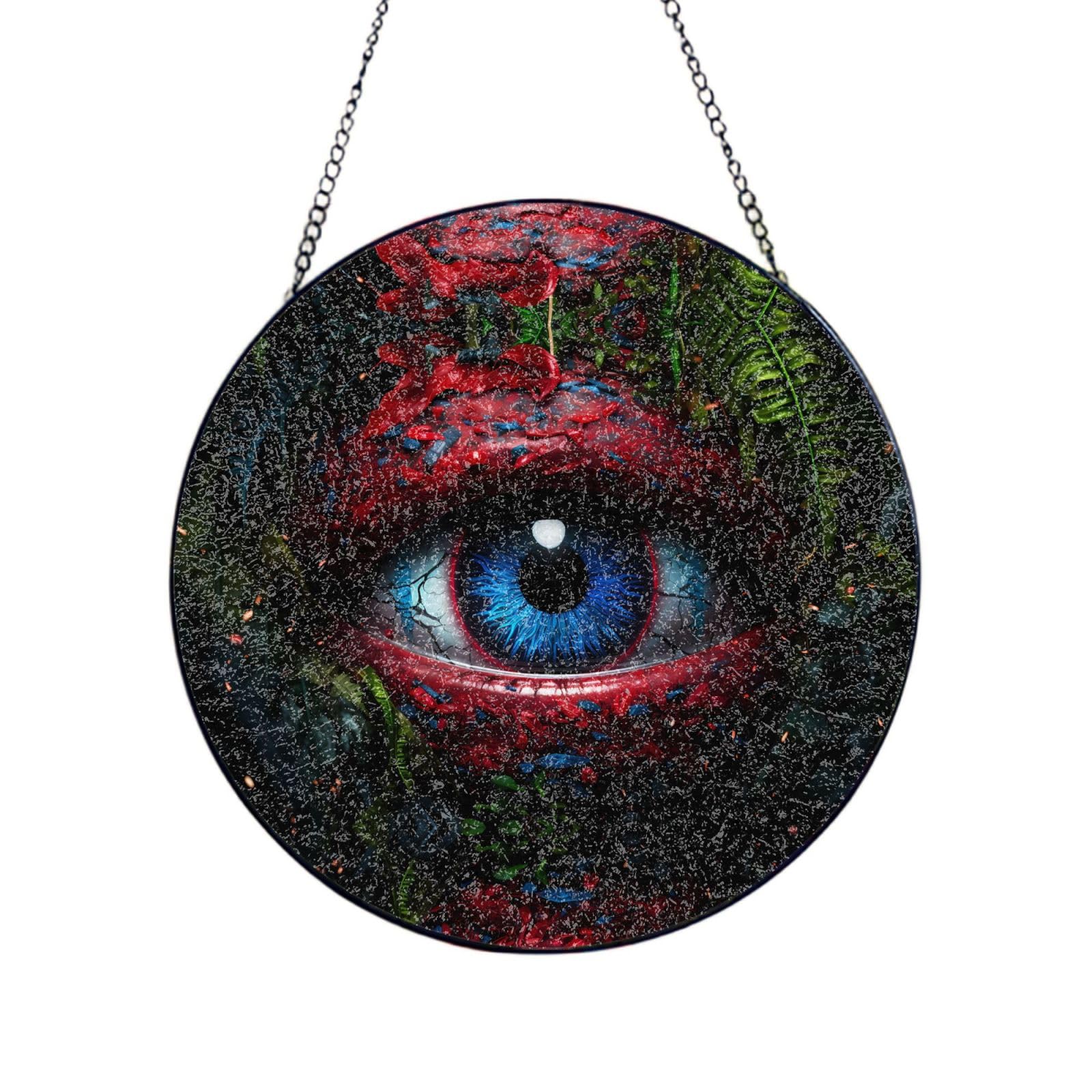 Poezjzw Stained Glass Window Hanging - Mysterious Blue Eyes Sun Catcher For Door Garden Home Decor Christmas Mother'S Day Birthday Gifts 6in（15cm）