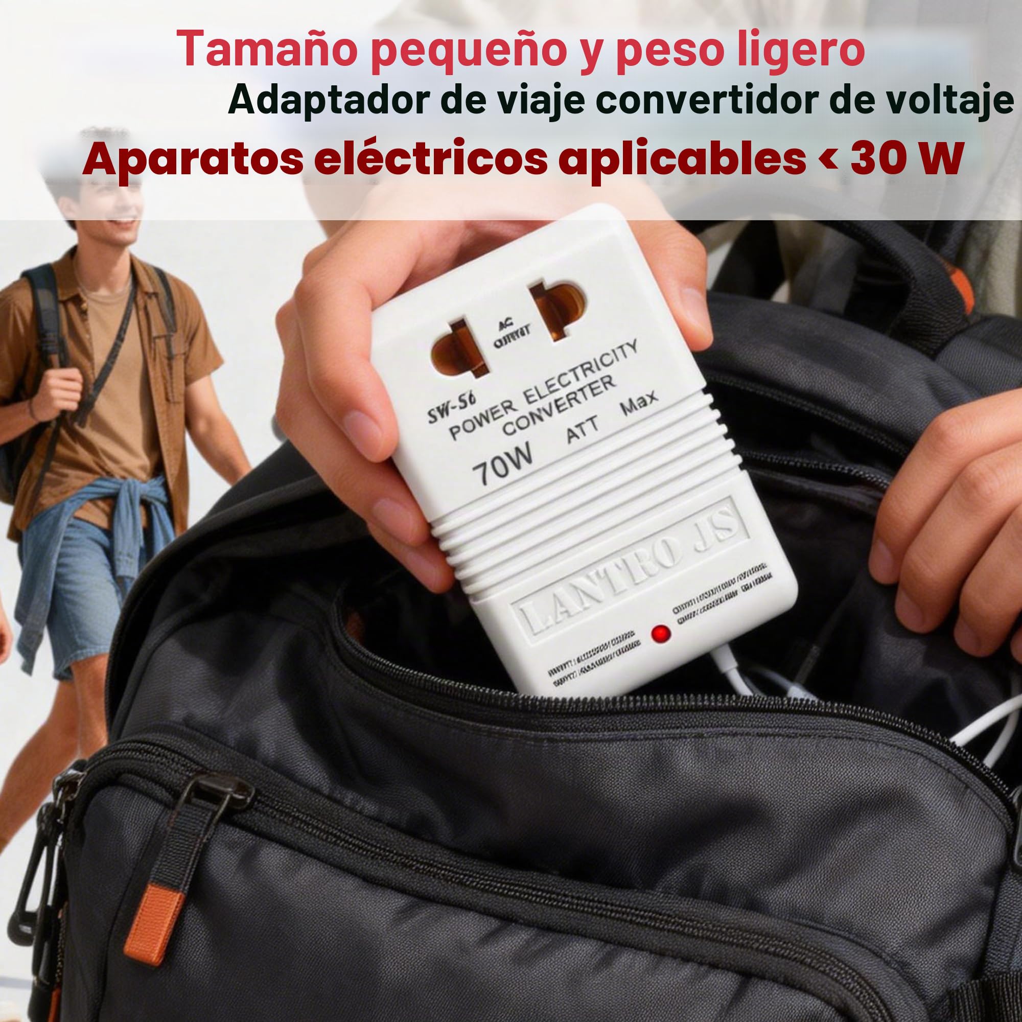 Transformador 220v a 110v, Convertidor de Voltaje 110V a 220V Menos de 30W, Viaje Cargador Universal Portatil Aplicable a Estados Unidos, UK, Japón