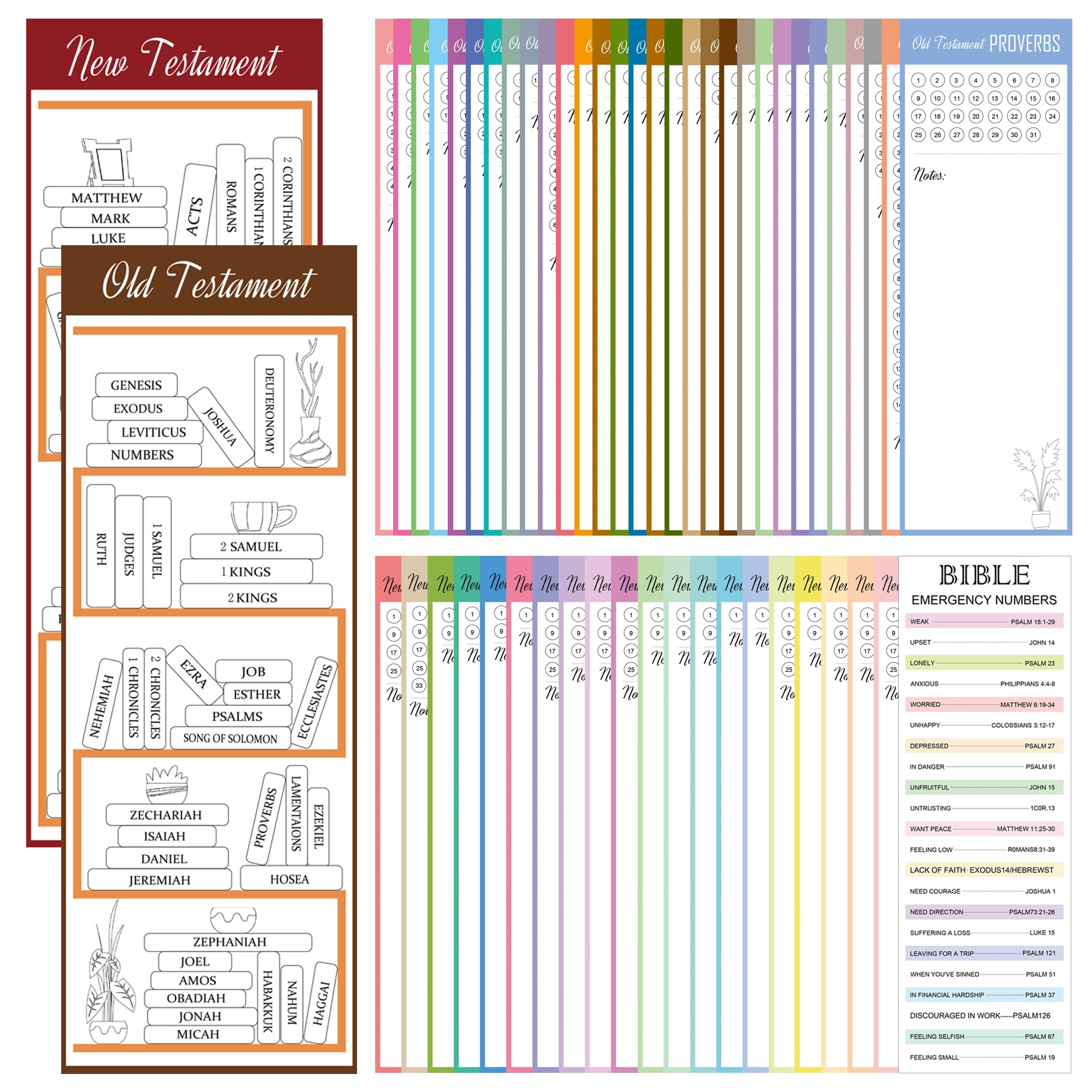 68 Pcs Books of The Bible Bookmarkers Reading Christian Religious Bookmarks Old and New Testament Bible Tracker Dashboard Card for Readers, Kids, Teens Home Classroom Office Supplies