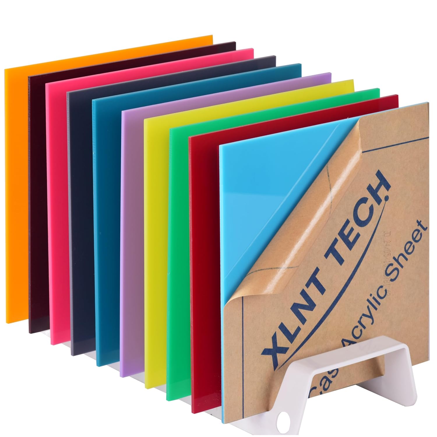 Colored Cast Acrylic Sheets 8x8 Inch, 1/8" Thick 10 PCS Opaque Laser Engraving Board with Branded Kraft Paper Film - DIY Crafts, Sign Making, Industrial Prototyping