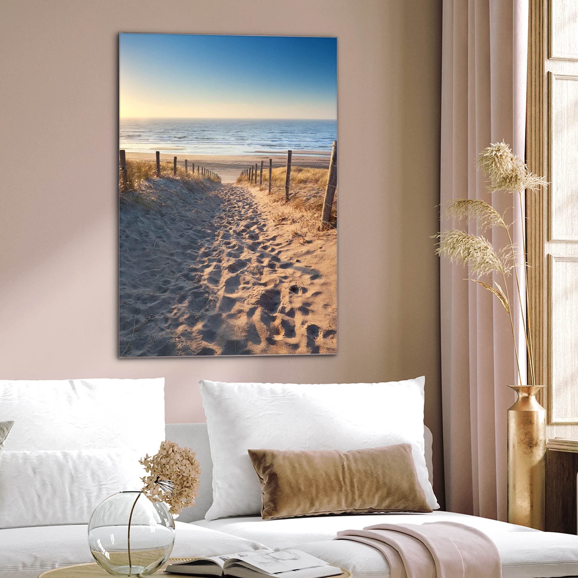 banjado Magnetpinnwand aus Glas 30x45 mit Strand und Meer für Notizen | Maritimes Memoboard für Termine und Erinnerungen, mit Motiv Nordseestrand vom Meer