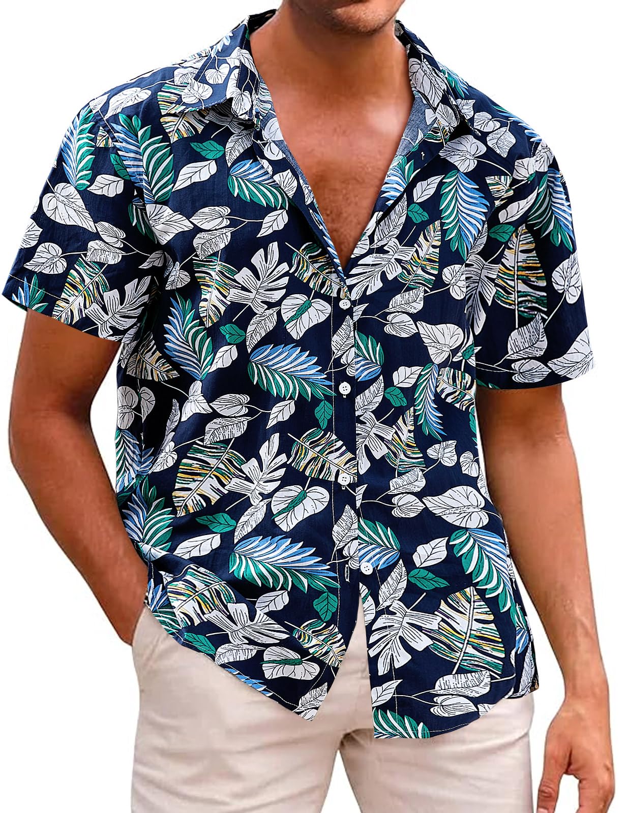 Voqeen Camisa Hawaiana Hombre Camiseta Flores Manga Corta Verano Camisas Festival Estampadas con Botones Funky Vintage Camisa de Playa Impresión de Hawaii Vacaciones