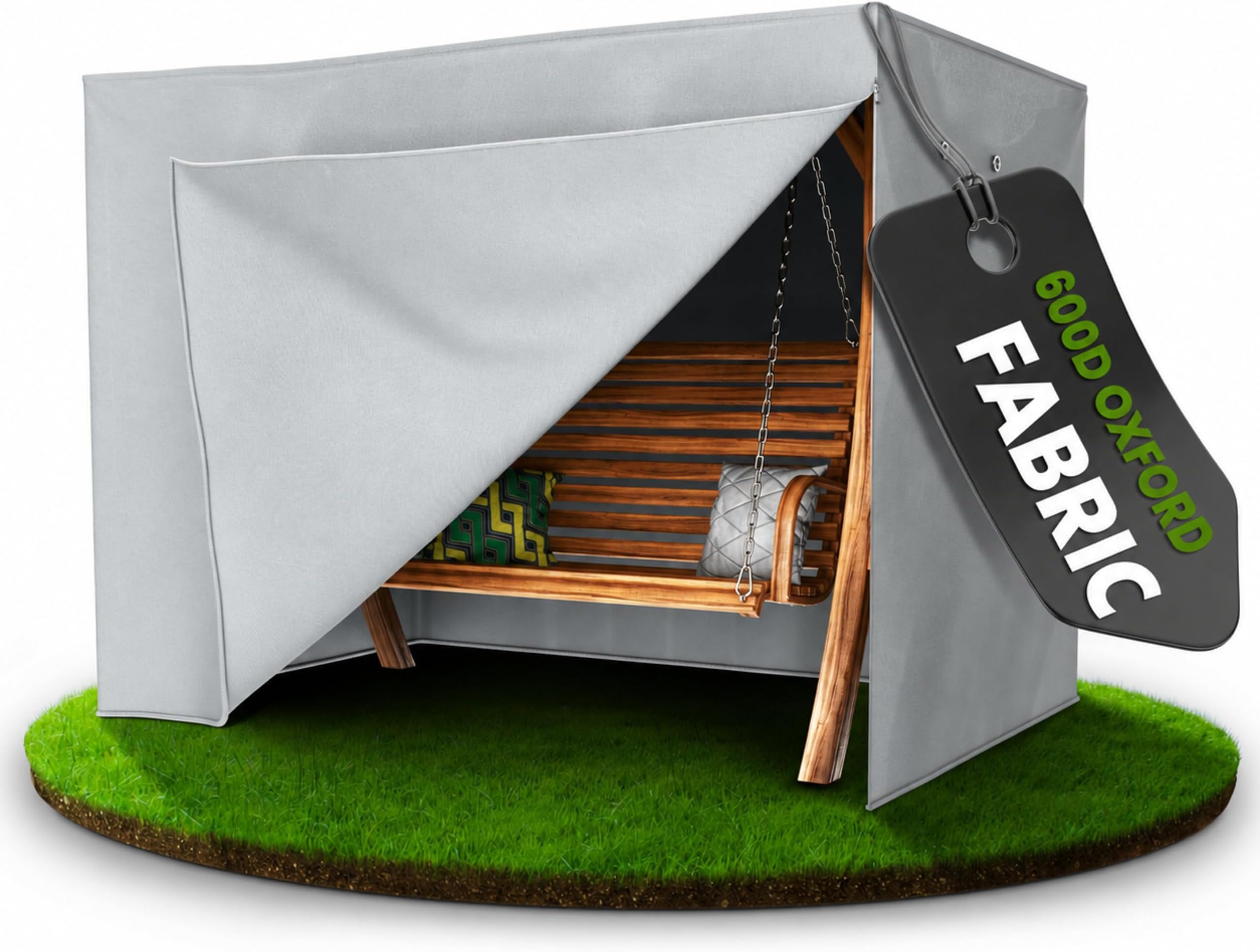 Kronenburg Protective Cover Hollywood Swing Winterproof 3-4 Seater Made of 420D Oxford Fabric 150 x 210 x 150 cm in Grey - Cover with 2 Zips - Tarpaulin Garden Swing Weatherproof