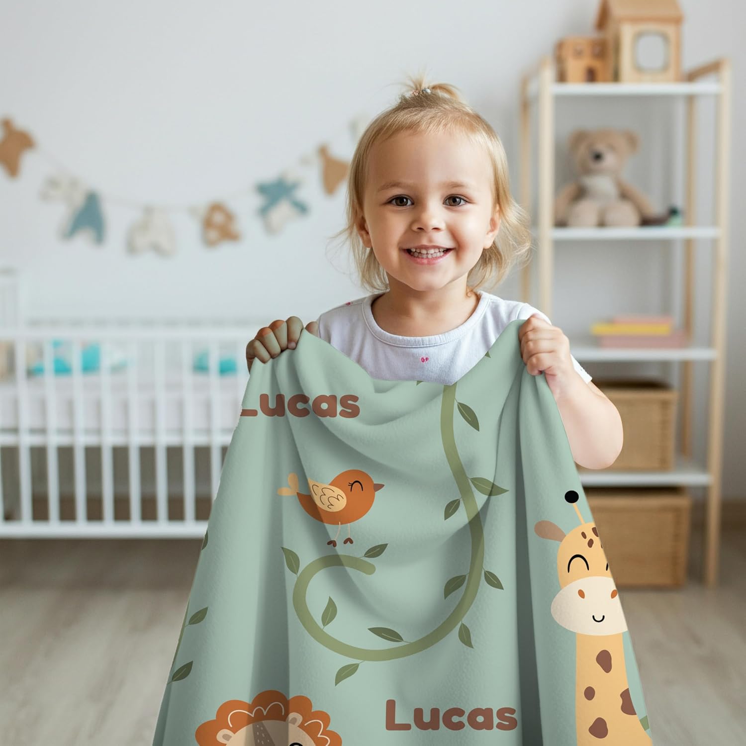 Prints Next Day – Premium Lightweight Custom Safari Animal Plush Throw Blanket with Kid's Name – Soft – Personalized Kids Gift – Safari Animal Themed Bedroom - Nursery - Printed in America - 30" x 40"