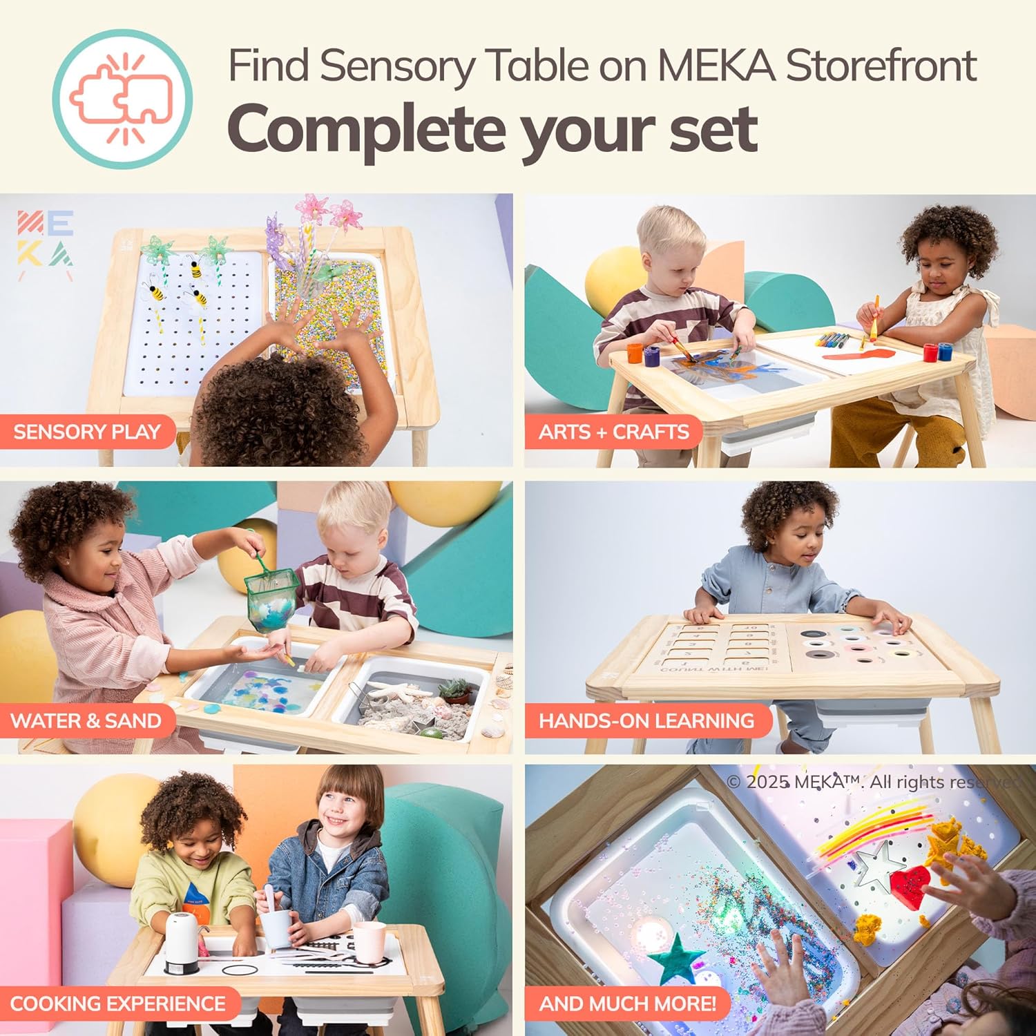 MEKA Sensory Table & Kitchen Play Set – Includes 6-in-1 Activity Table + Water Pump + Kitchen Panels – Real-Life Role Play for Toddlers & Preschoolers – Sensory Play, Imaginative Learning, Montessori-