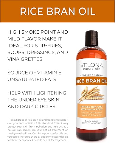 Miniatura 2 de velona Aceite de salvado de arroz de 16 onzas  Aceite portador 100% puro y natural  Refinado, prensado en frío  Cocina, cara, cabello, cuerpo y