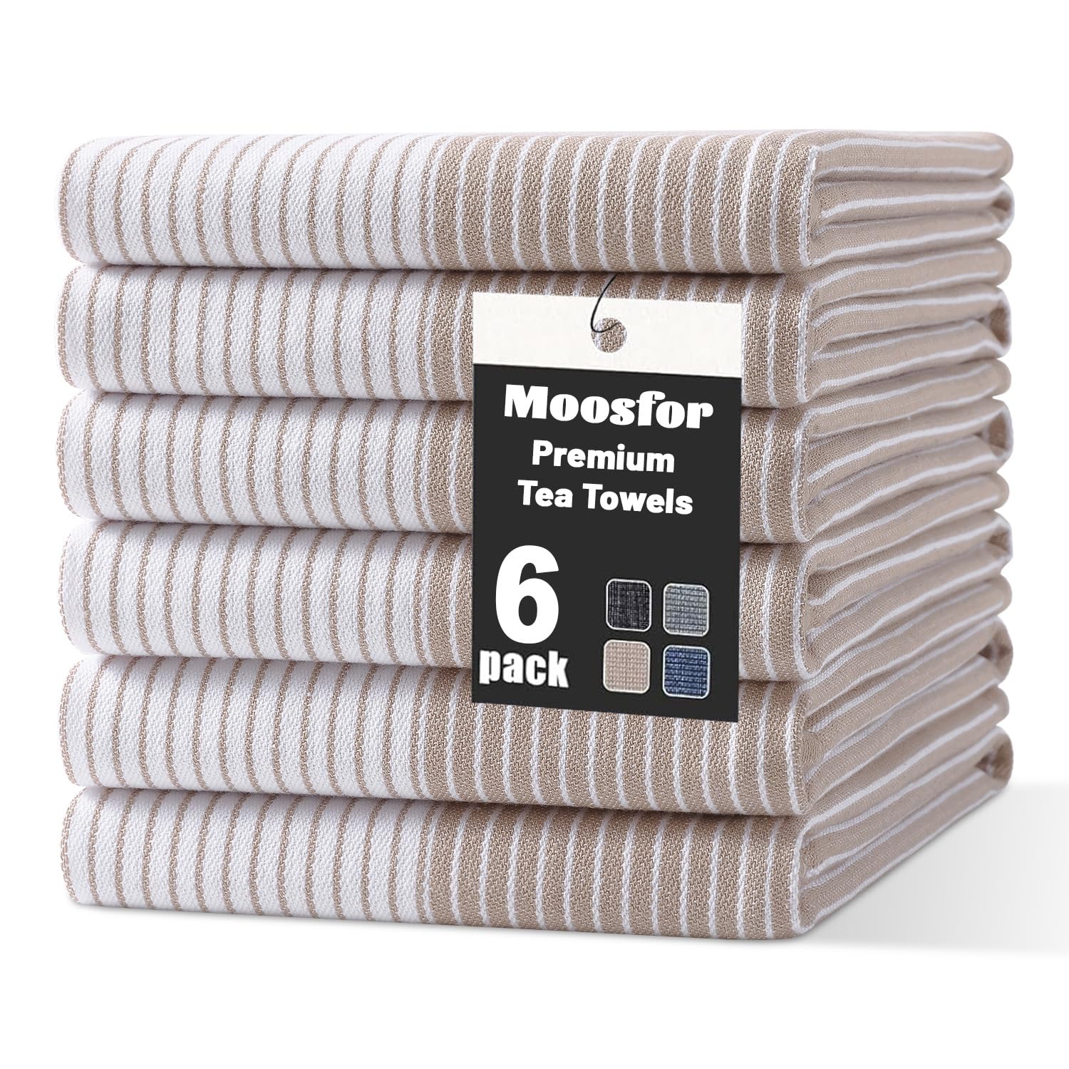 Moosfor 100% Organic Cotton Tea Towels 6 Pk 46 x 72 cm Beige — image 1