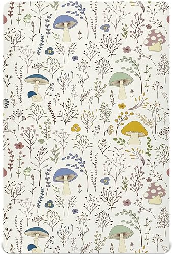 KICPOAY Sábanas bajeras para cuna, plantas silvestres, hongos, elásticas, portátiles, para bebé pequeño, colchón suave y transpirable para cuna de