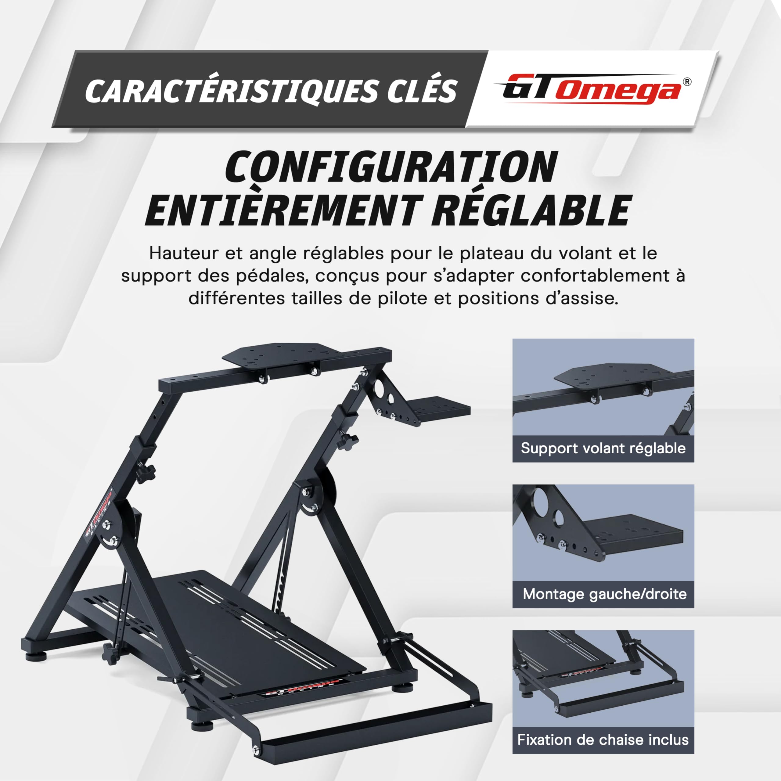 GT OMEGA APEX Wheel Stand – Compatible Logitech G923, G29, G920, Thrustmaster T300, T500 TX & TH8A, PS4, Xbox et Fanatec