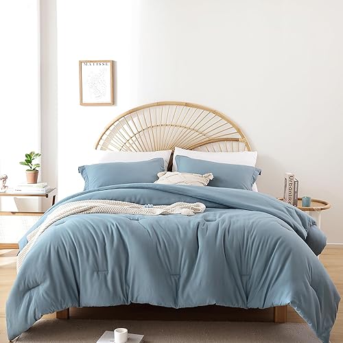 JANZAA Juego de edredón Queen de 7 piezas de cama en una bolsa, edredones de color azul mineral con sábanas de microfibra, fundas de almohada, disponible en Yaxa Venezuela