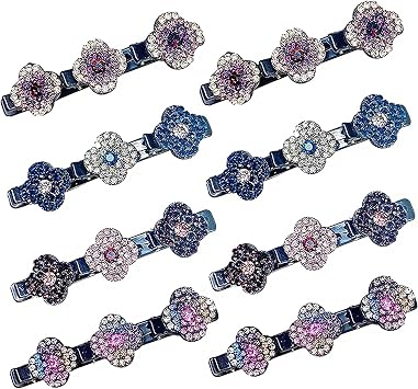 Sparkling Crystal Stone Braided Hair Clips, Satin Fabric Hair Bands, Clover Rhinestone Hair Clip, Duckbill Hair Clips with Rhinestones for Women 8Pcs