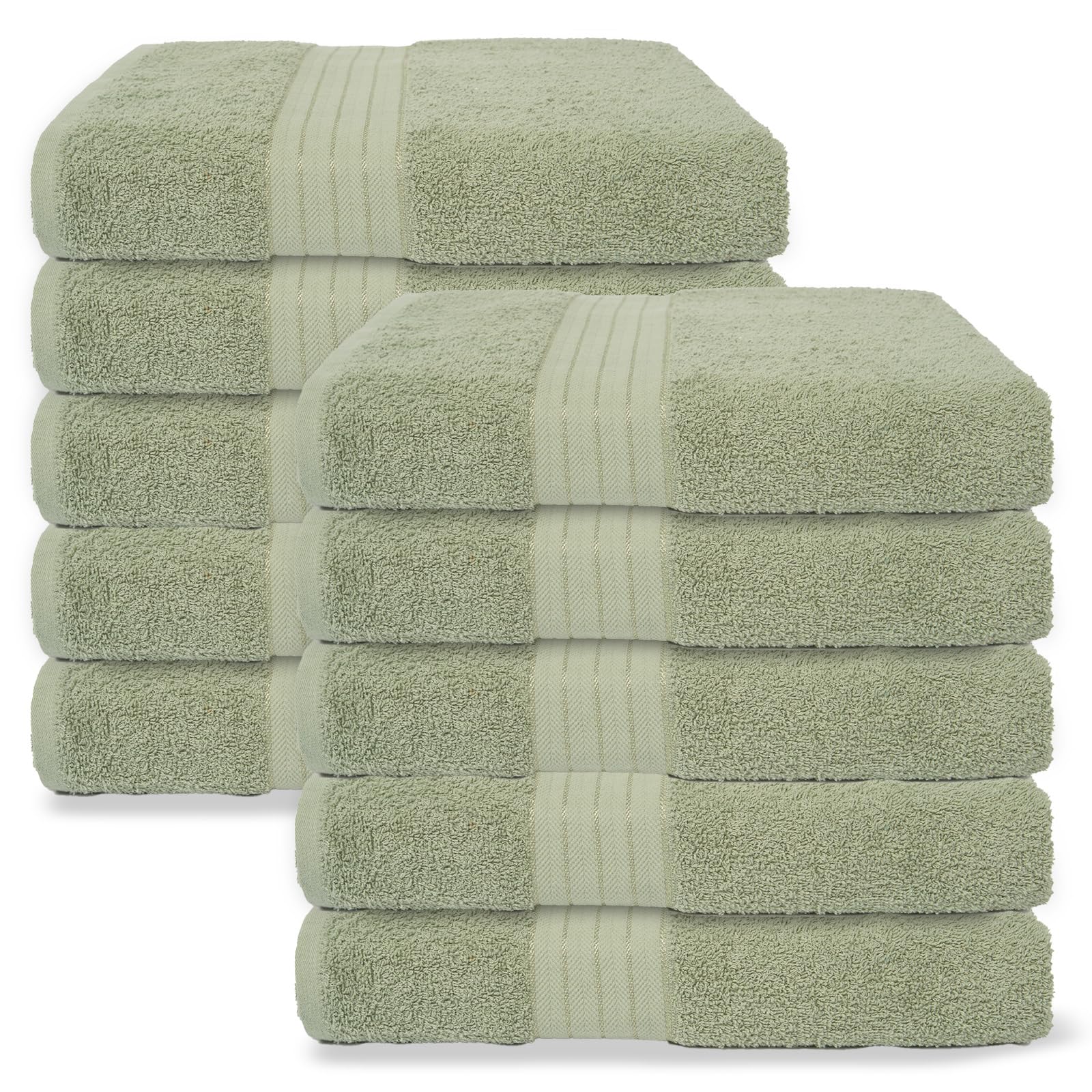 Brentfords Sage Green Hand Towels Set Of 10, Ultra Soft 100% Cotton Absorbent Fade Resistant Quick Dry Hotel Quality Hand Towels For Bathroom Kitchen & Gym, -50X80cm