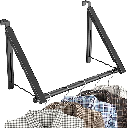 Miniatura 6 de Percheros de Secado Sobre la Puerta para la Lavandería, Barra de Ropa Plegable Expandible, Adecuada para Puertas en Dormitorios, Residencias y