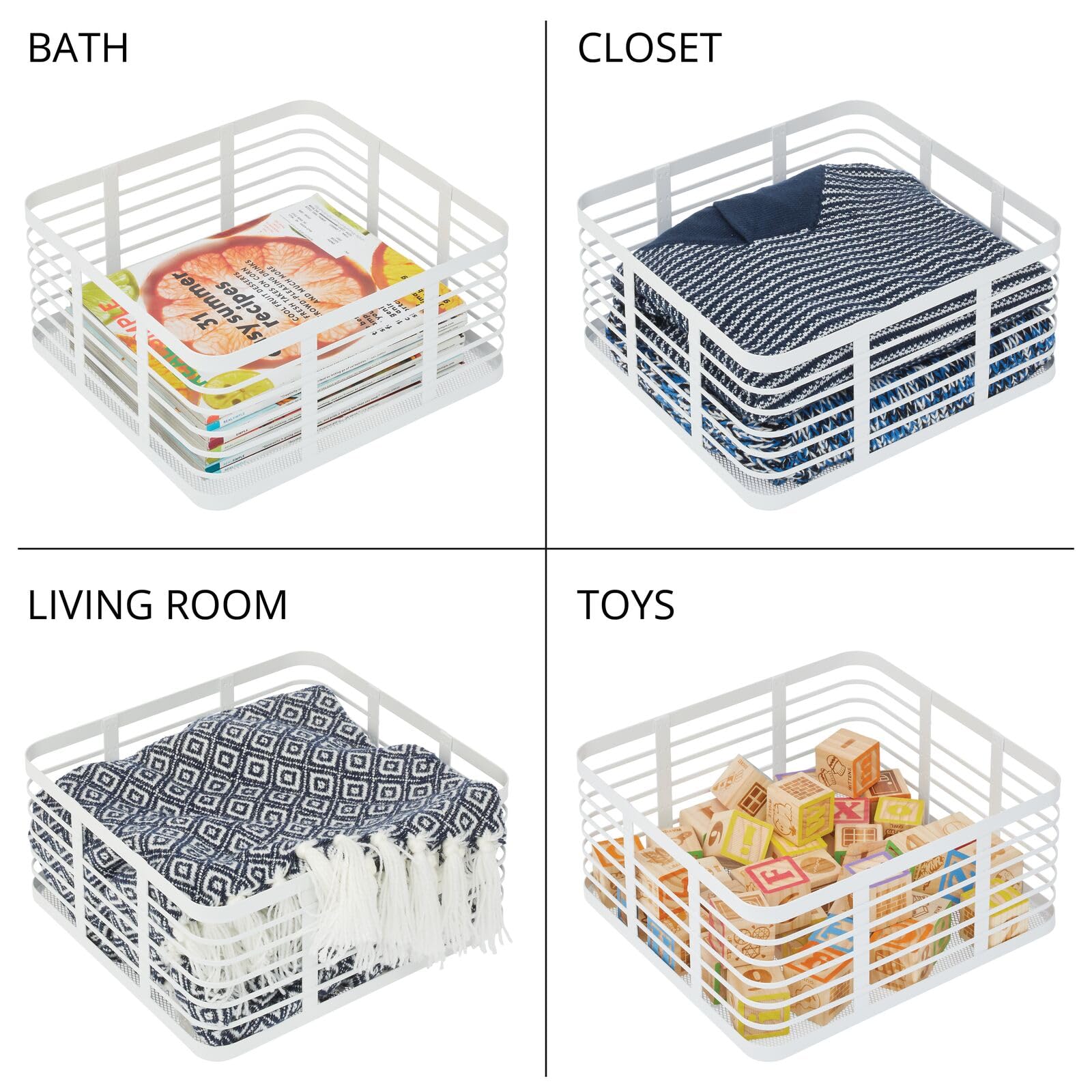 mDesign panier en métal polyvalent (lot de 6) – panier de rangement pour cuisine, garde-manger, salle de bain, etc. – corbeille de rangement universelle & compacte 30,5 cm x 33,0 cm x 15,2 cm – blanc