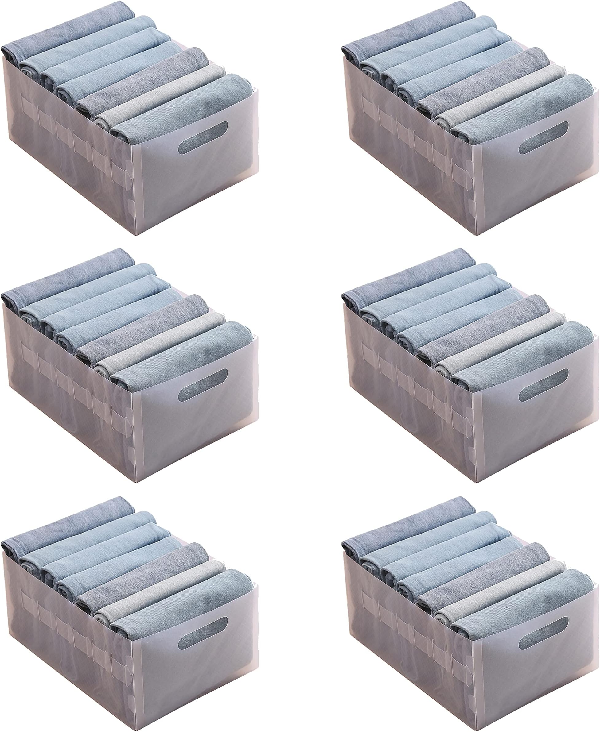 Manooby Pack of 6 Cupboard Organiser System for Thin Jeans Trousers, Organiser in Wardrobe Drawers Chest of Drawers, Foldable Plastic Storage Boxes, 35 x 25 x 16 cm x 7 Compartments