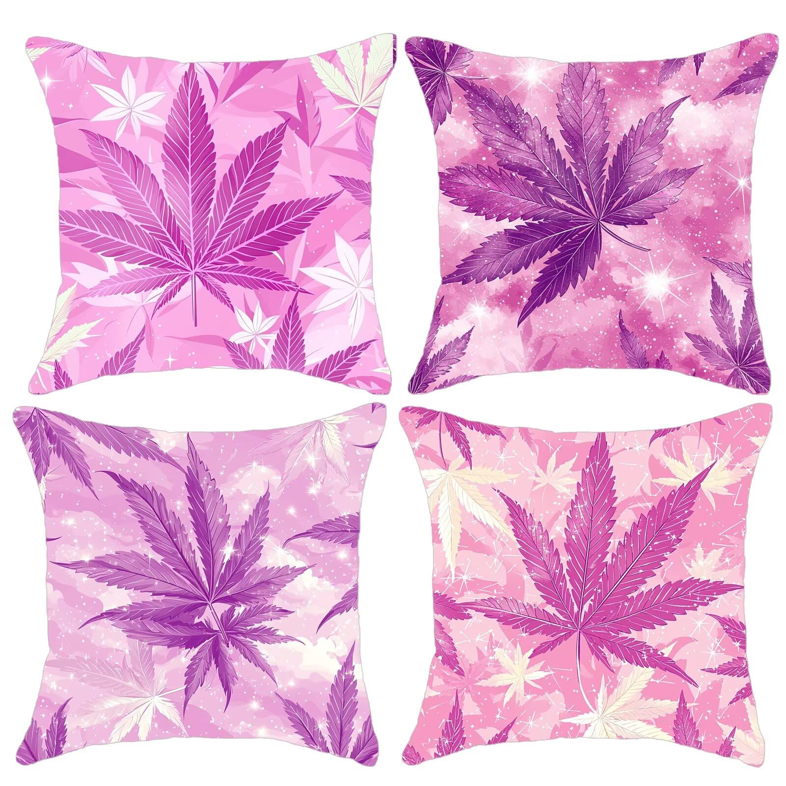 Funda Cojin 55x55 Pack de 4 Rosa Cojines de Exterior Impermeables de Lino, Cuadradas, Decorativas Hoja para Sofá, Muebles de Jardín, Sofá, Cama, Banco, Decoración Rústica, Regalos para Mujeres G9-860