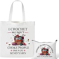 Y1tvei Crochet Tote Bag Set - 2PCS Canvas Reusable Grocery Bag & Cosmetic Pouch for Crocheters - Funny 'Save a Life, Send Yarn' Design