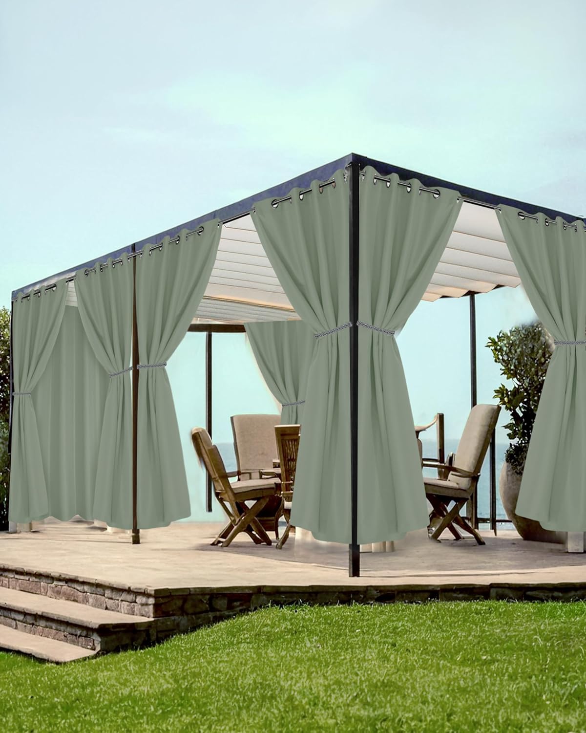 HolidayIdeas Grommet Outdoor Curtains for Patio Waterproof 8 Pcs All Weather Balcony Outside Curtains for Apartments, Gazebo, Pergolas, Porch, 54x95 Inch, Cream