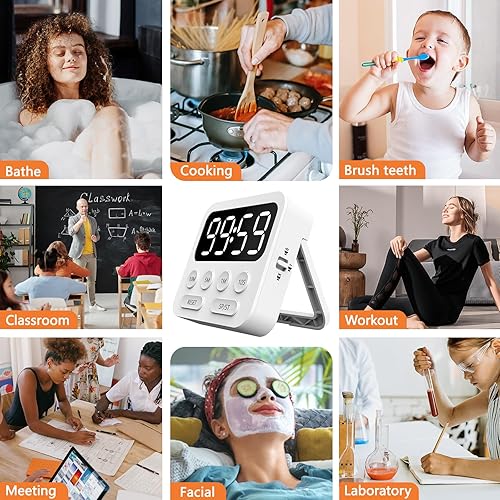 Miniatura 7 de TCHOU Temporizador de cocina, cronómetro digital magnético, temporizador de cuenta regresiva con gran volumen de pantalla LED ajustable para