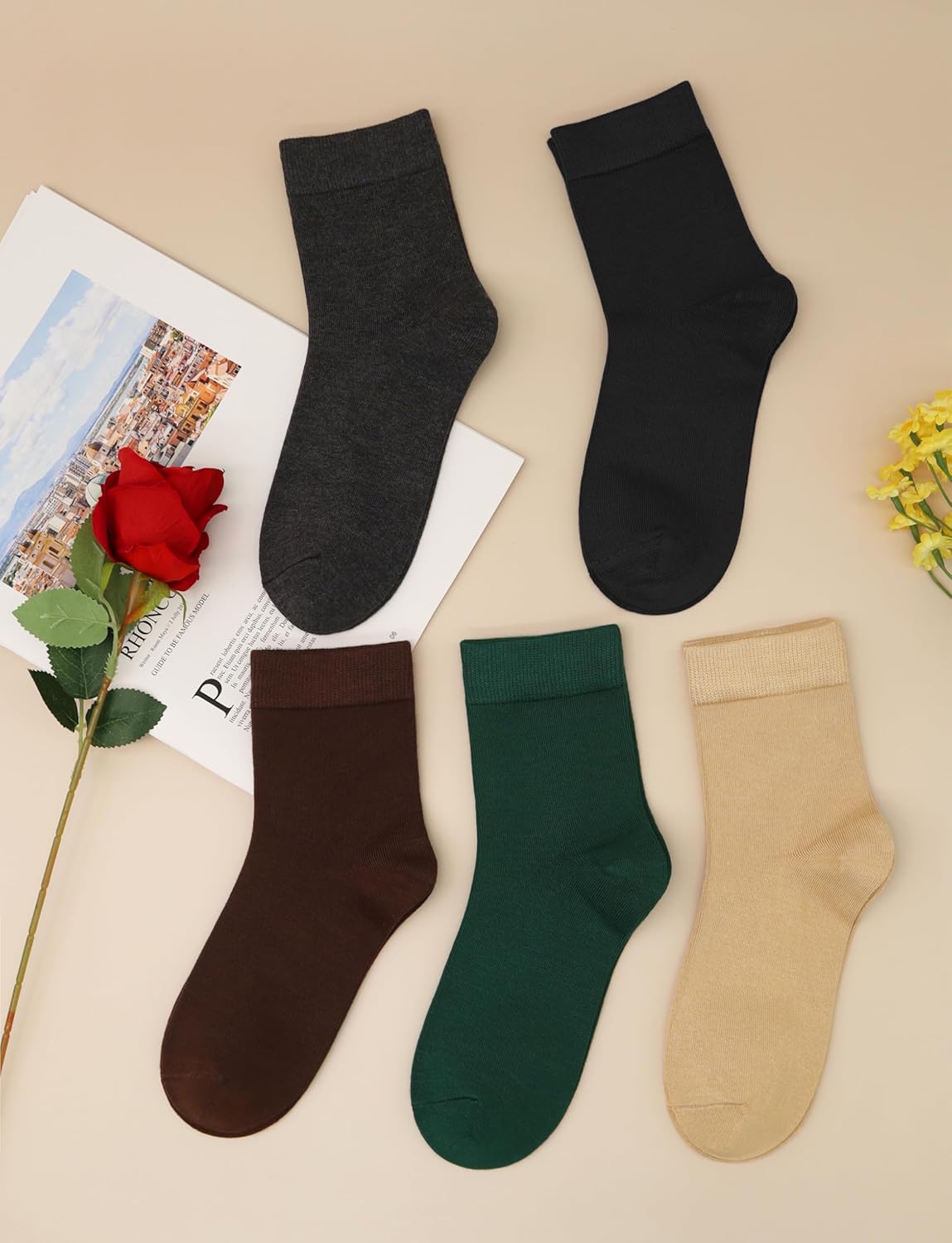 Women Thin Cotton Socks Comfort Breathable Soft Socks Above Ankle Crew Socks 5 Pairs - Image 6