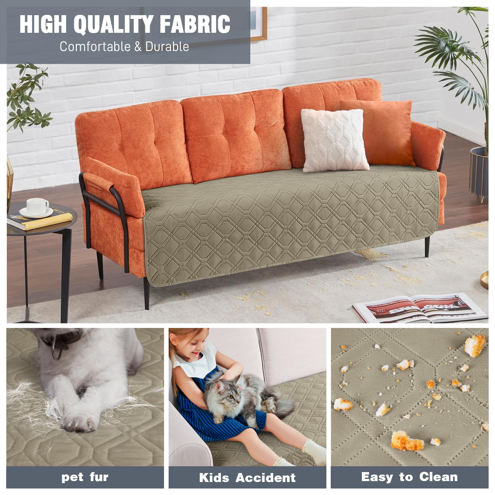TAOCOCO Reversible Chair Sofa Cover,Waterproof Chair Couch Cover,Washable Sofa Slipcovers,Furniture Sofa Couch Protector for Pets(Khaki - Image 3