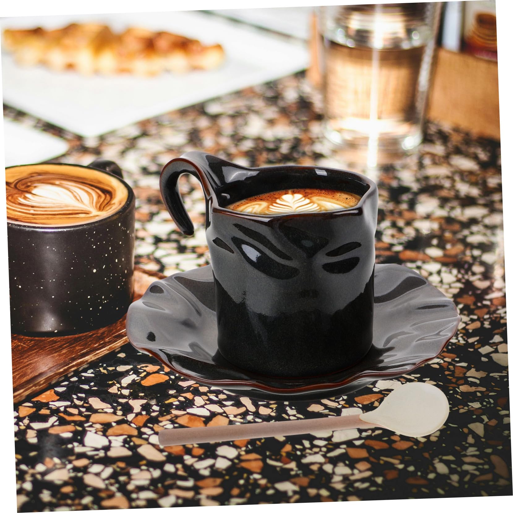 Alipis Tasse à Café en Céramique 150ml avec Soucoupe, Bord Lisse et Anse Pratique, pour Maison et Restaurant, Style Simple