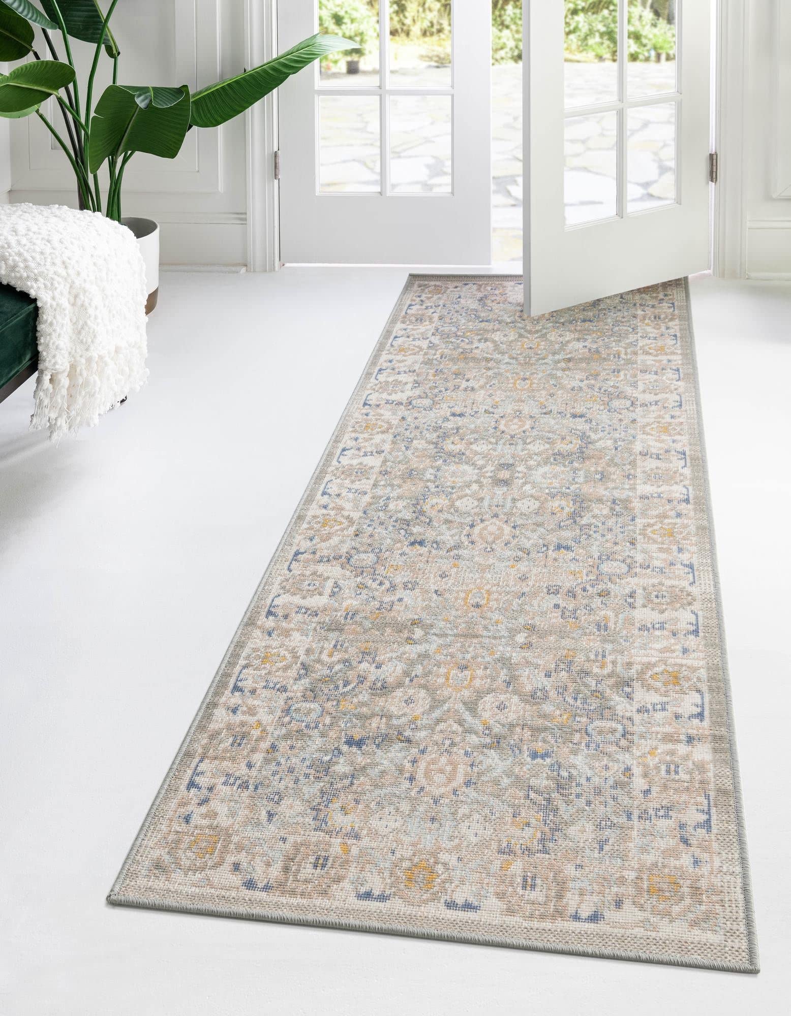 Rugs.com Whitney Collection Rug – 2' x 8' Runner Cloud Gray Low Rug Perfect for Hallways, Entryways