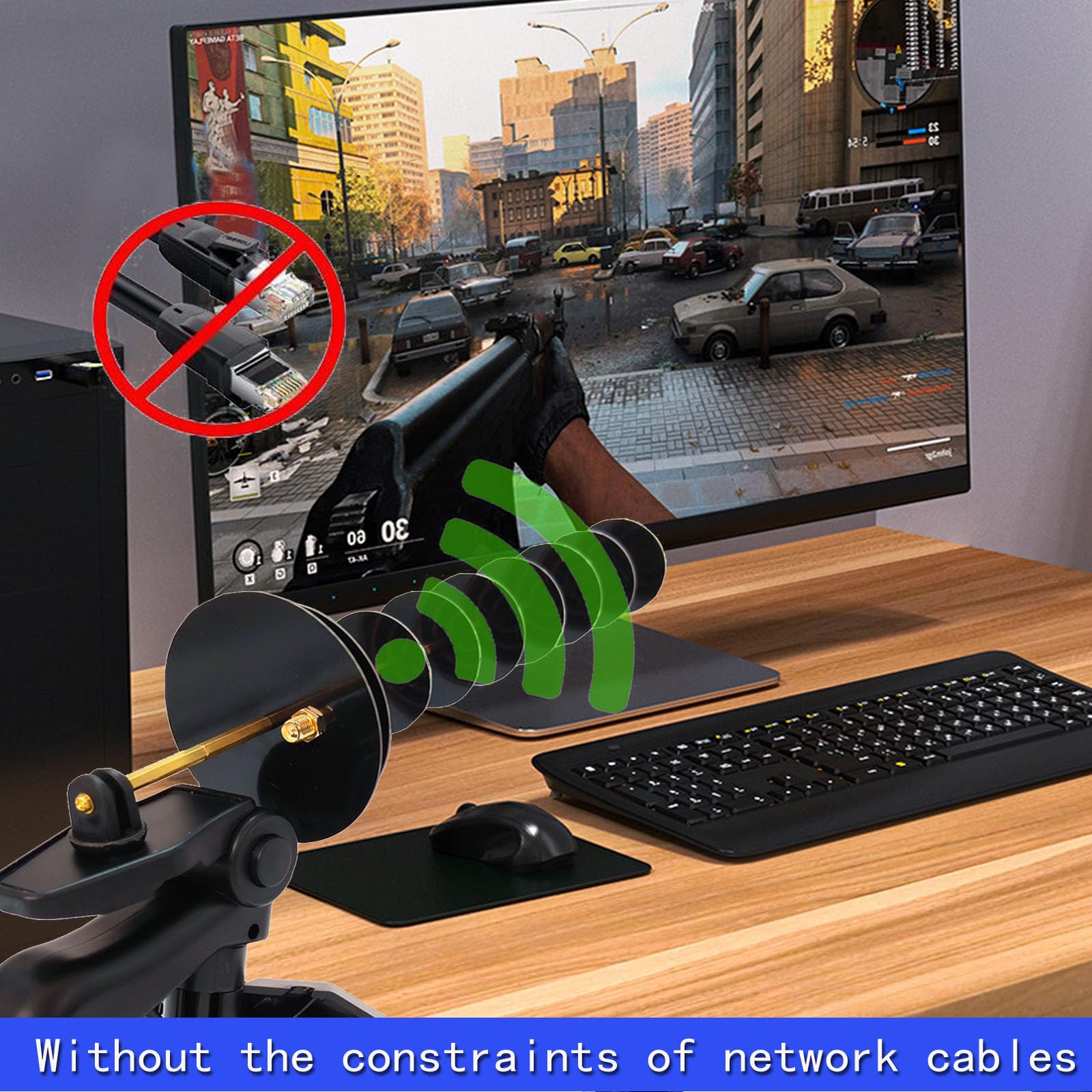 Antena direccional Yagi de 2.4 GHz Adaptador WiFi USB de largo alcance compatible con sistemas Windows 11/10//8/7, no requiere controlador de CD para PC de escritorio/portátil. Características