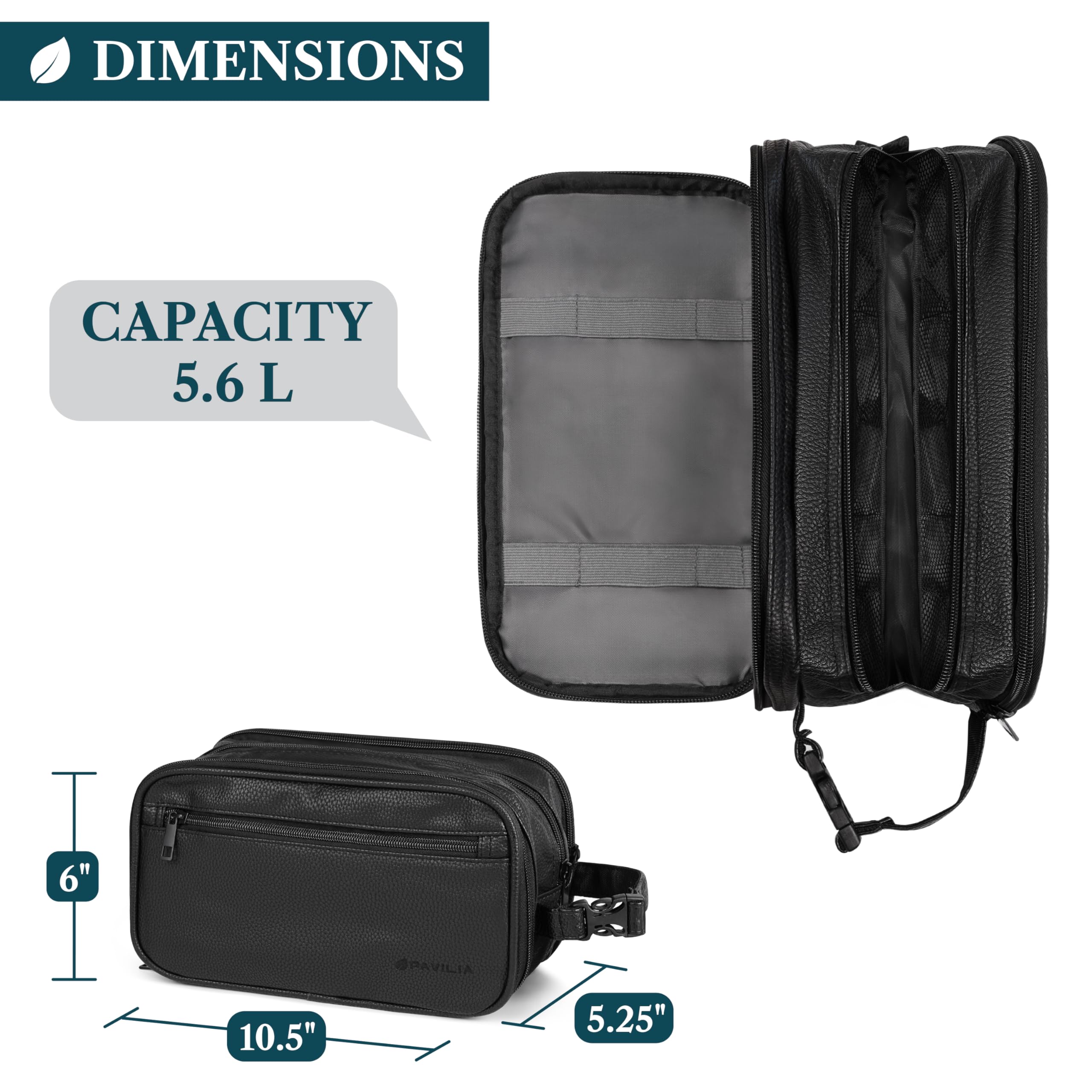 PAVILIA Beauty case da uomo, borsa da viaggio essenziale per rasatura, borsa da viaggio organizer per articoli da toeletta, accessorio per cosmetici, resistente all'acqua, nero, Large (10.5x5.5x6),