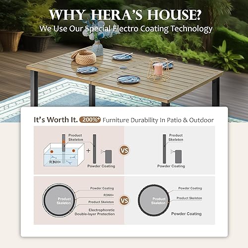 Miniatura 5 de HERAS HOUSE 7 Pieces Patio Dining Set Outdoor Table Chairs Set for 6 6 x Swivel Dining Chair 1 x 60 Wood Look Large Surface Metal Dining Table for