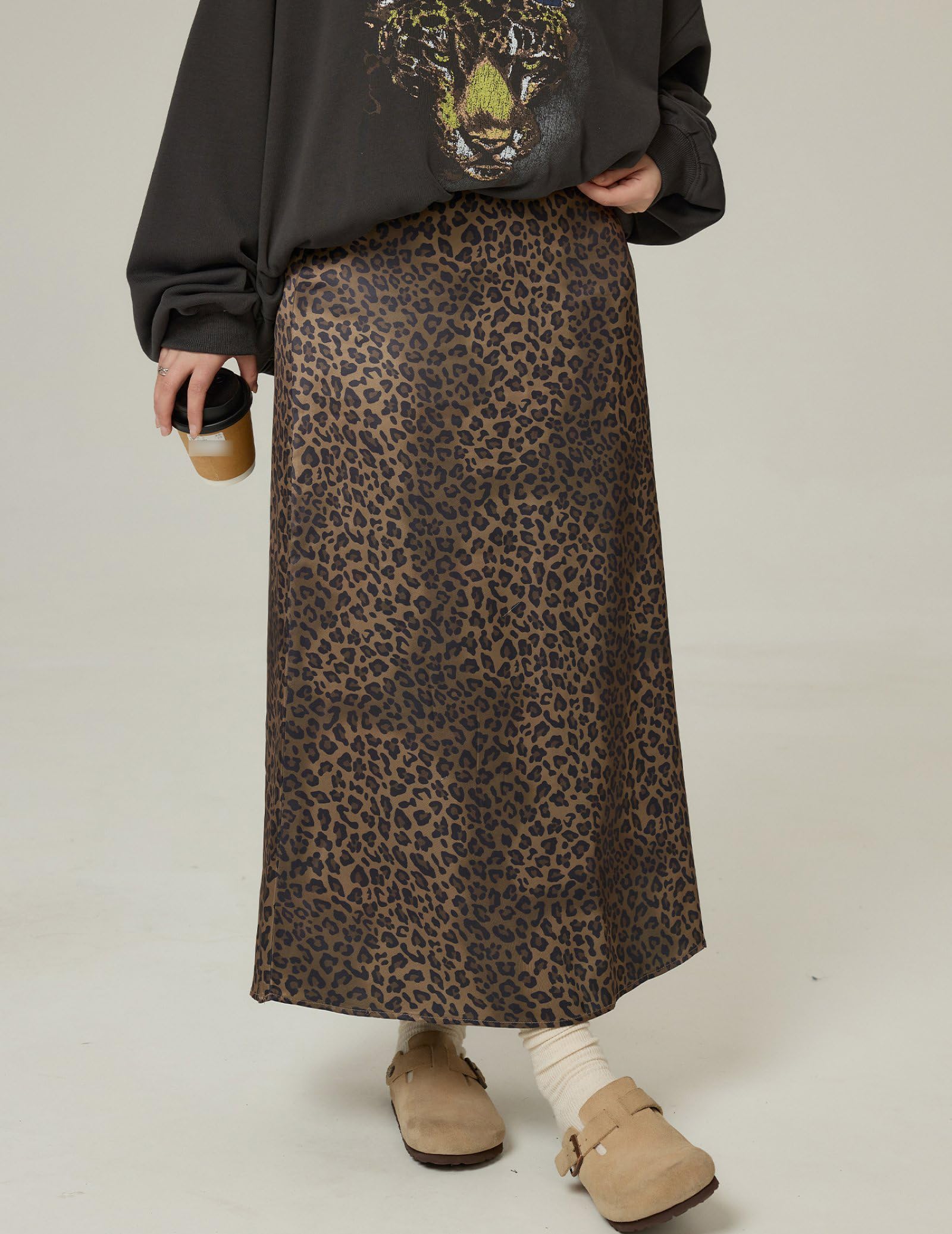 Jupe À Imprimé Léopard Pour Femmes Taille Haute Décontracté Coupe Ample Grande Taille Longue Style Y2K Jupes Légères En A