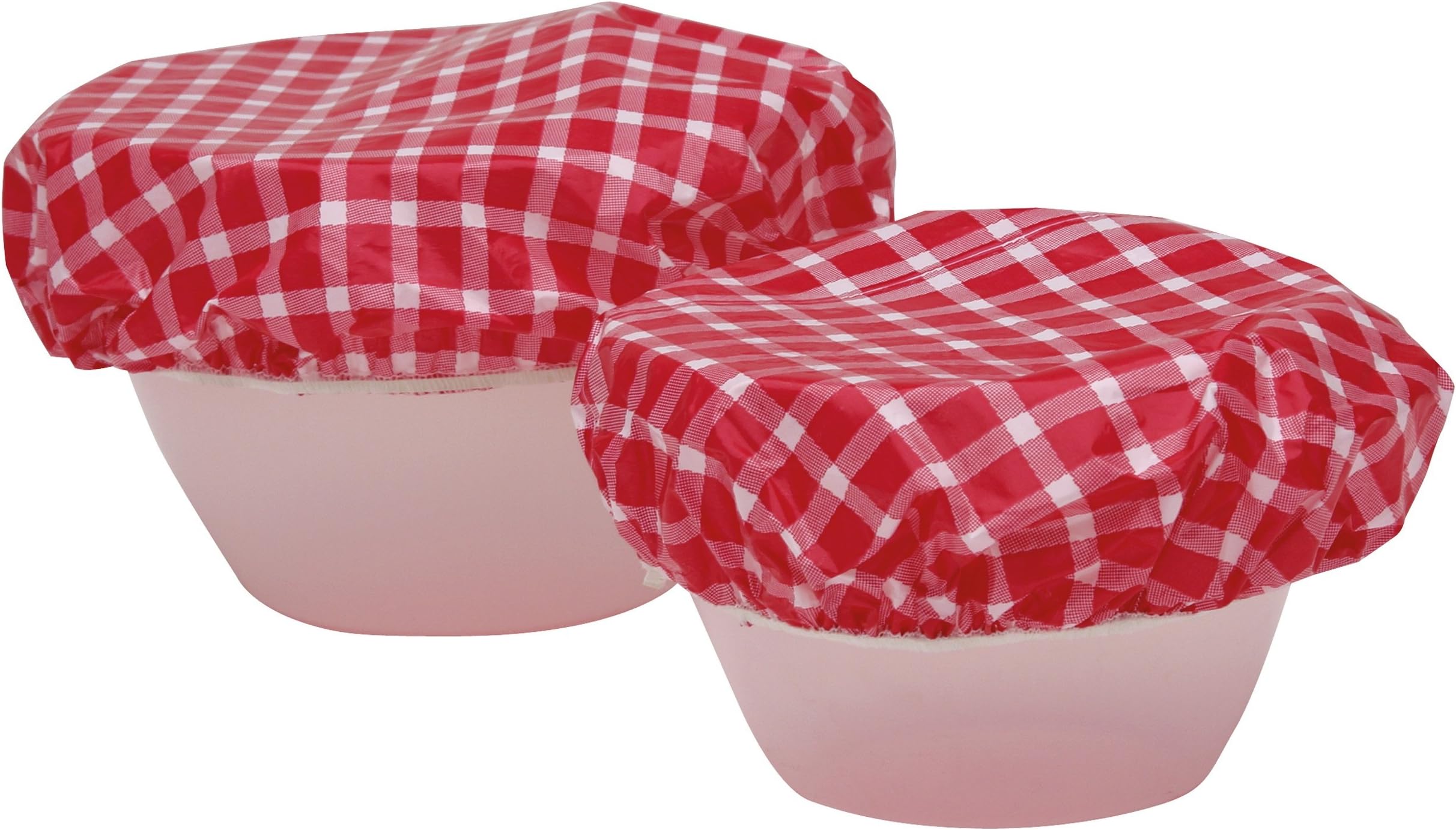 KitchenCraft Elasticated Reusable Plastic Food Bowl Covers - Red / White (Set of 7)