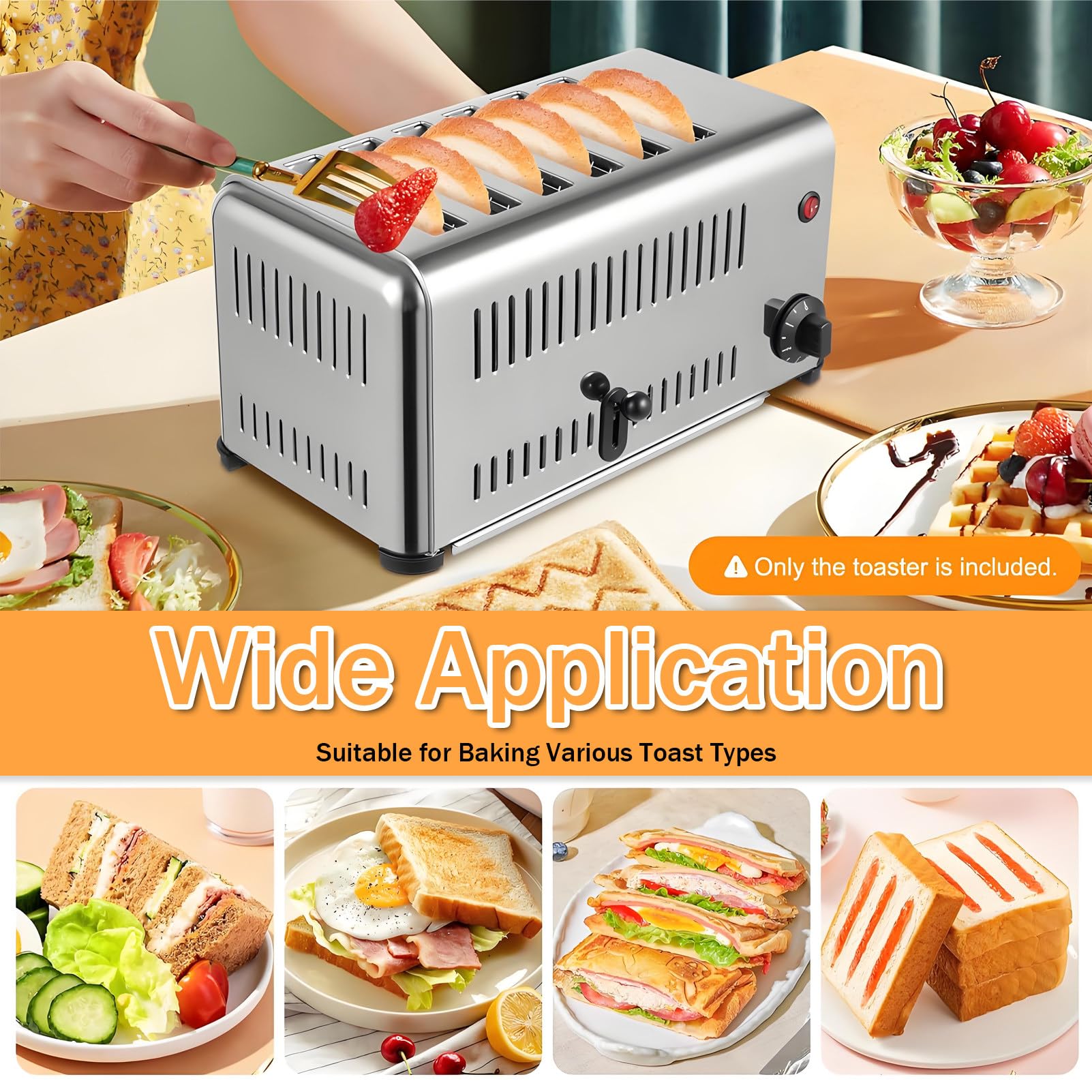 Macchina per Il Pane tostapane da 4/6 fette, scaldavivande Elettrico in Acciaio Inossidabile per Grandi volumi di Cottura in cucine, panetterie e Bar 6Slice