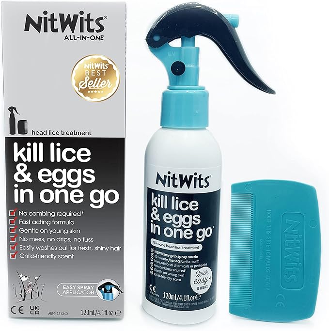 NitWits AllInOne Head Lice Treatment Spray, Kills Nits & Eggs, Includes Lice Spray 120ml & Nit