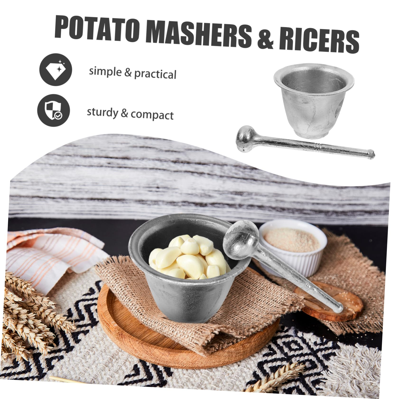 IMIKEYA Mortaio Schiacciare Set Alluminio ed Leggero Ergonomico Pestello in per Aglio, Patate e Spezie in Cucina e Farmacia
