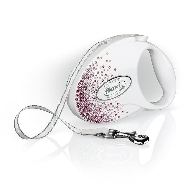 Flexi Glam Splash - Correa retráctil para Perros de hasta 25 kg, Color Blanco Perla, tamaño Mediano, 5 m