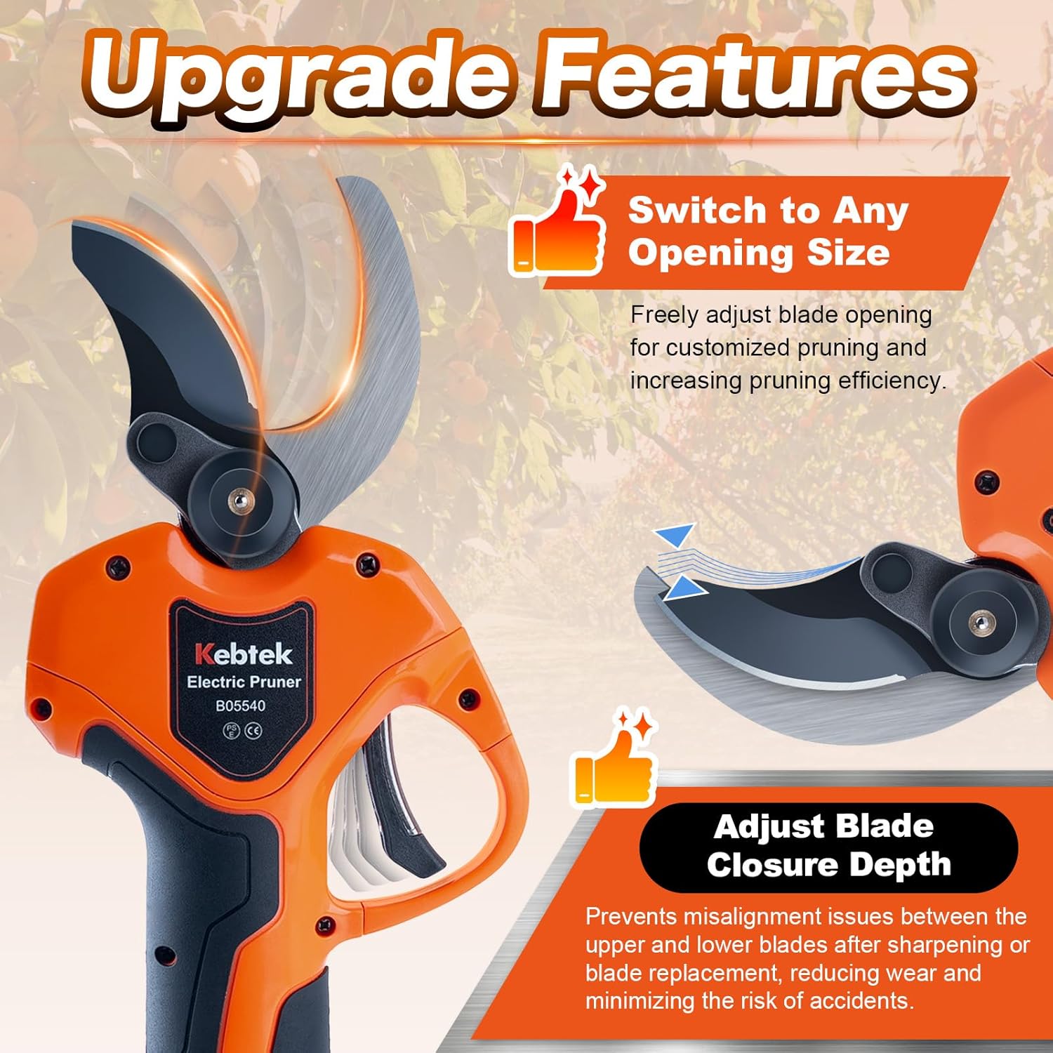 Kebtek Electric Pruning Shears Cordless 40mm Battery Secateurs Power Pruner Shears Electric Snippers 1.6''-0.98'' Adjustable Cutting for Gardening Heavy Duty(Only Body Machine, NO Battery and Charger)