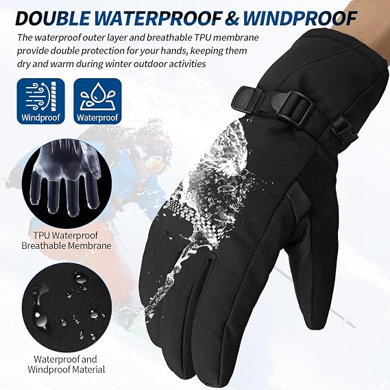 Men's Thermal Cycling Gloves for 5F & Above (-15C) Windproof 3M Thinsulate Insulation Touchscreen with Adjustable Wrist Strap for Skiing Running Motorcycle