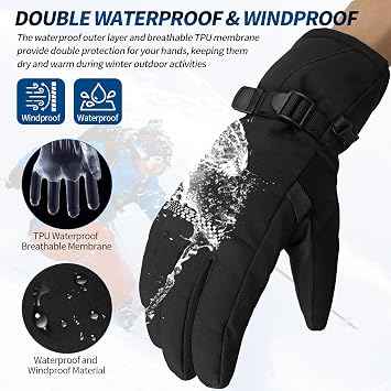 Men's Thermal Cycling Gloves for 5F & Above (-15C) Windproof 3M Thinsulate Insulation Touchscreen with Adjustable Wrist Strap for Skiing Running Motorcycle